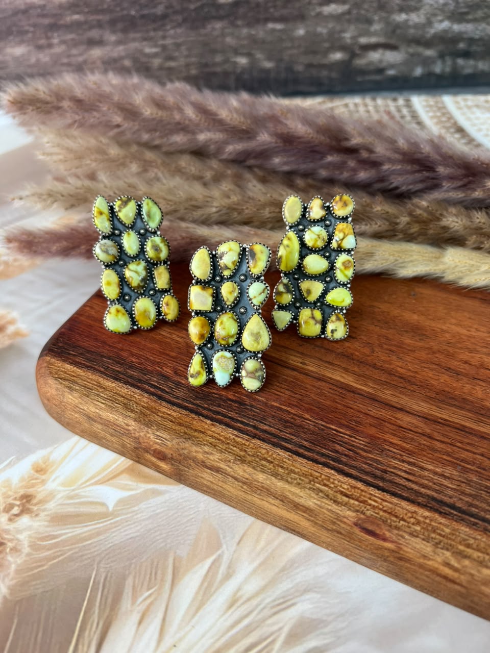 Handmade Sterling Silver Palomino Turquoise Bar Adjustable Ring Signed Nizhoni