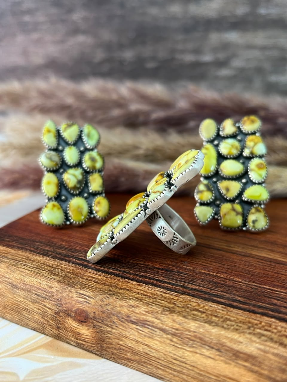 Handmade Sterling Silver Palomino Turquoise Bar Adjustable Ring Signed Nizhoni
