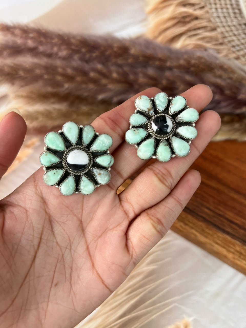 Handmade Sterling Silver Paloma Turquoise with White Buffalo Adjustable Ring Signed Nizhoni (6)
