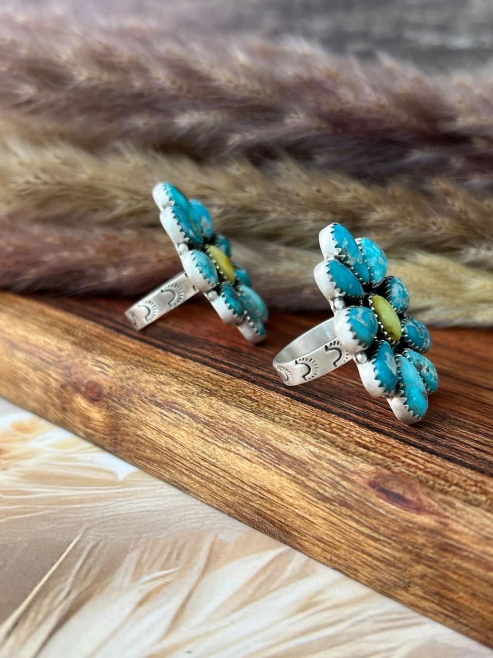 Handmade Sterling Silver Palomino with White Water Turquoise Adjustable Ring Signed Nizhoni