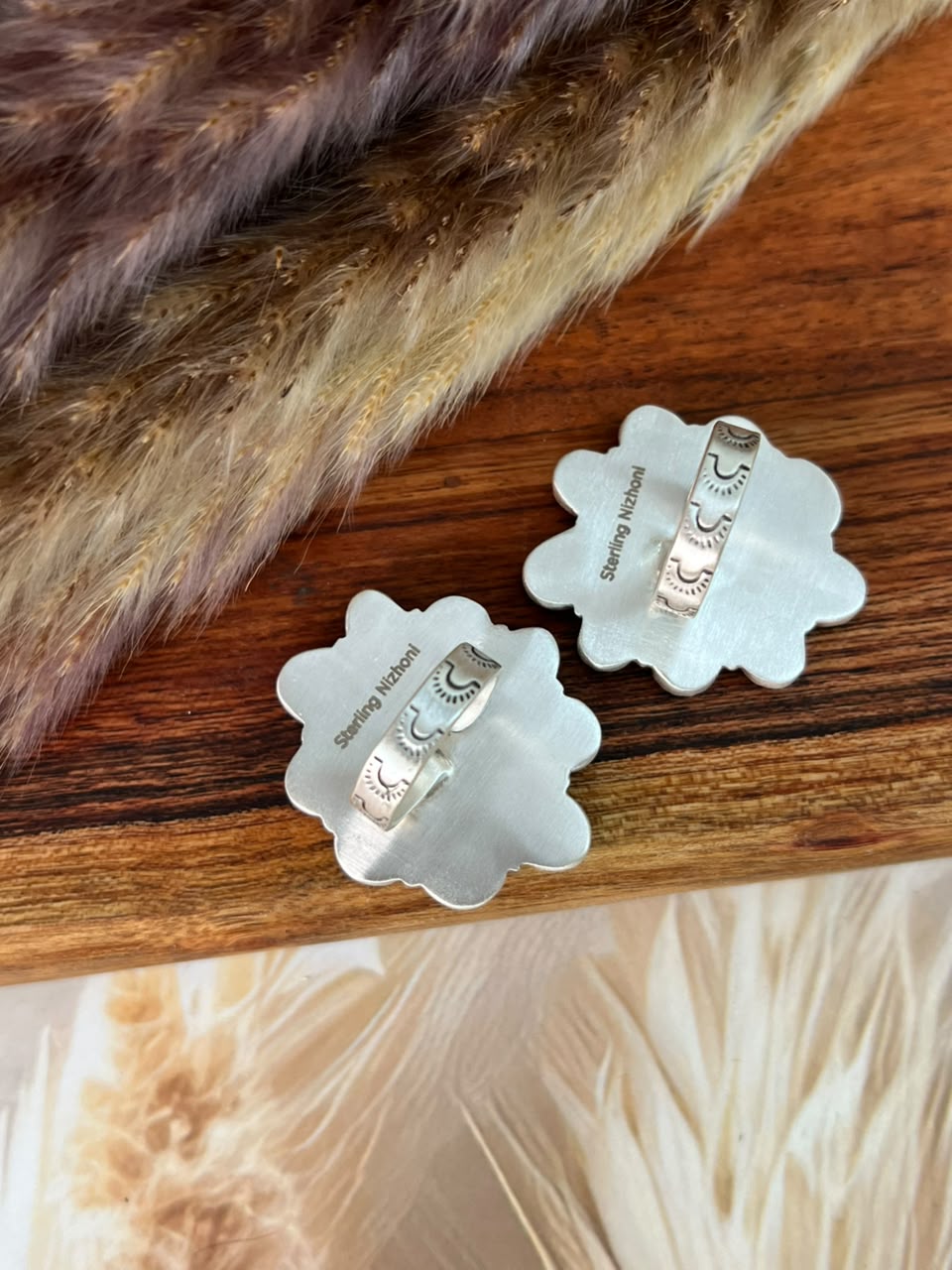 Handmade Sterling Silver Palomino with White Water Turquoise Adjustable Ring Signed Nizhoni