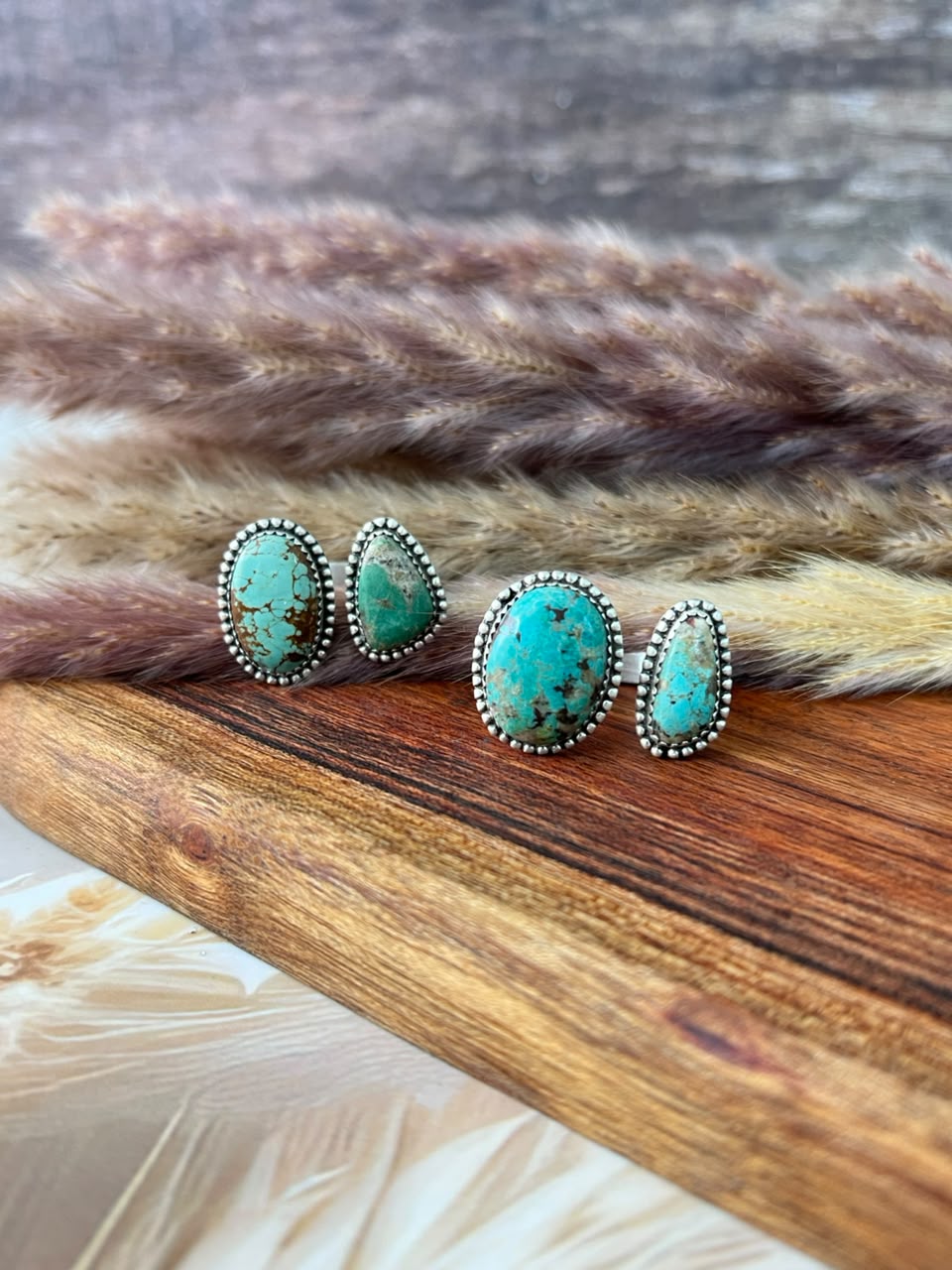 Handmade Sterling Silver Manassa Turquoise Adjustable Ring Signed Nizhoni