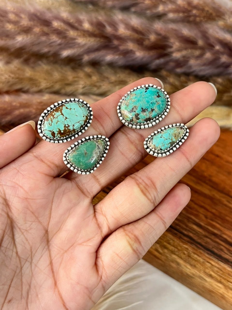 Handmade Sterling Silver Manassa Turquoise Adjustable Ring Signed Nizhoni