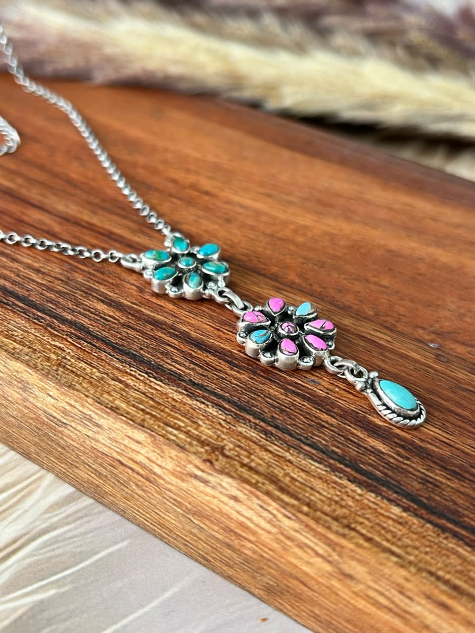 Handmade Sterling Silver Kingman Turquoise with Cotton Candy Signed Nizhoni