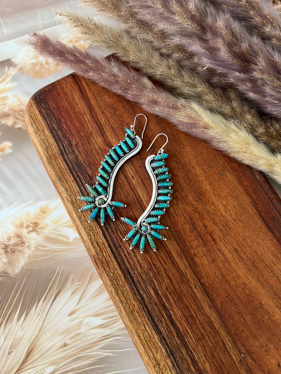 Handmade Sterling Silver Kingman Turquoise Hook Dangle Earrings Signed Nizhoni