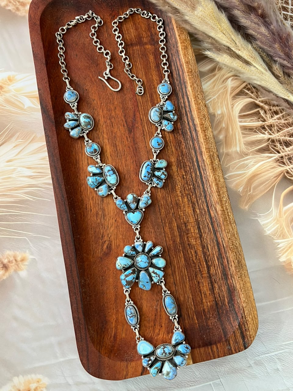 Handmade Sterling Silver Golden Hills Turquoise Necklace Signed Nizhoni