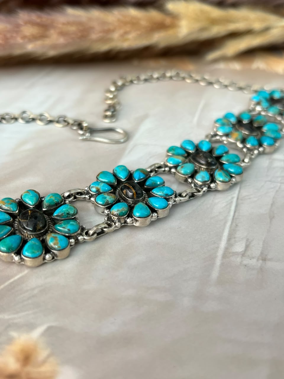Handmade Sterling Silver Blackjack with Kingman Turquoise Choker Necklace Signed Nizhoni