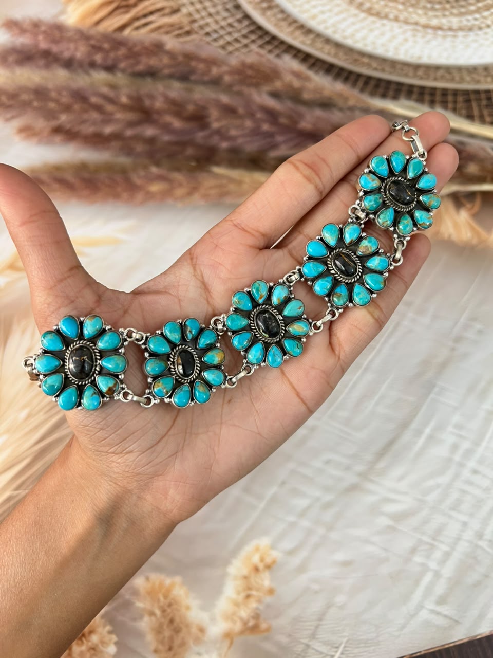 Handmade Sterling Silver Blackjack with Kingman Turquoise Choker Necklace Signed Nizhoni
