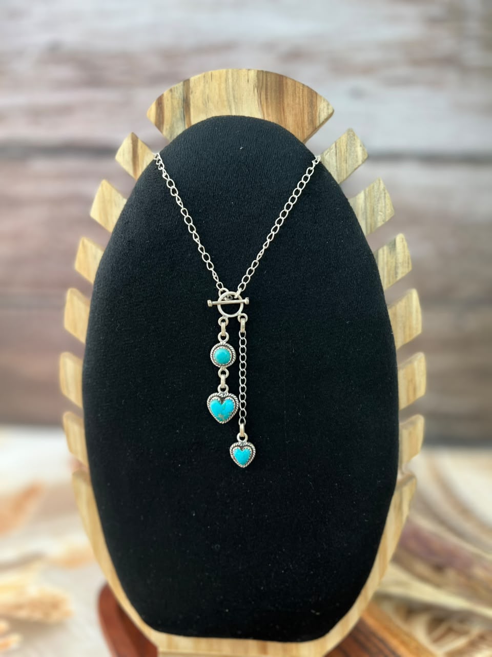 Handmade Sterling Silver Kingman Turquoise Heart Lariat Necklace Signed Nizhoni