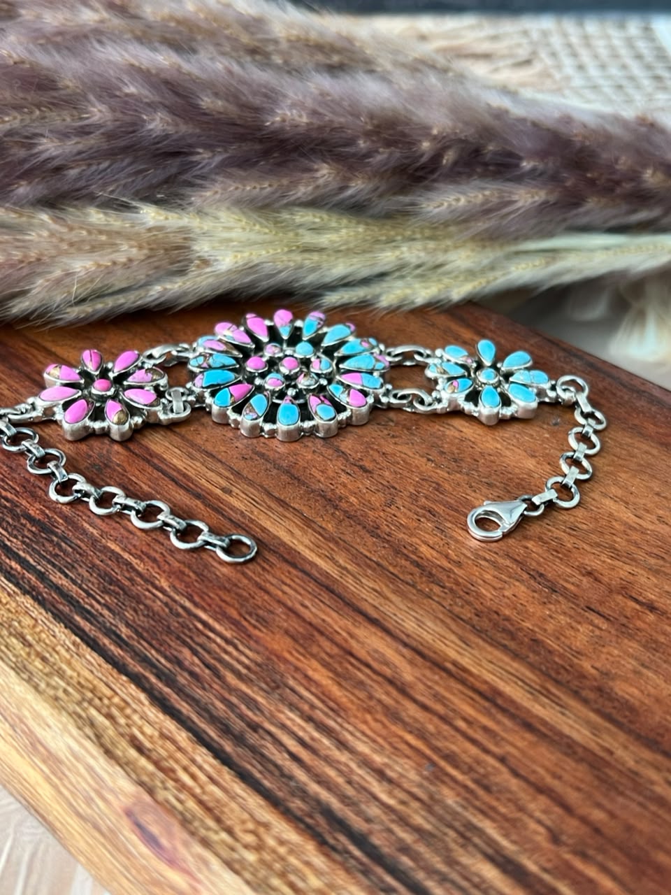 Handmade Sterling Silver Cotton Candy Chain Bracelet Signed Nizhoni