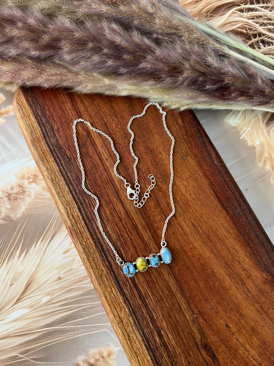 Handmade Sterling Silver Palomino with Golden Hills Turquoise Necklace Signed Nizhoni