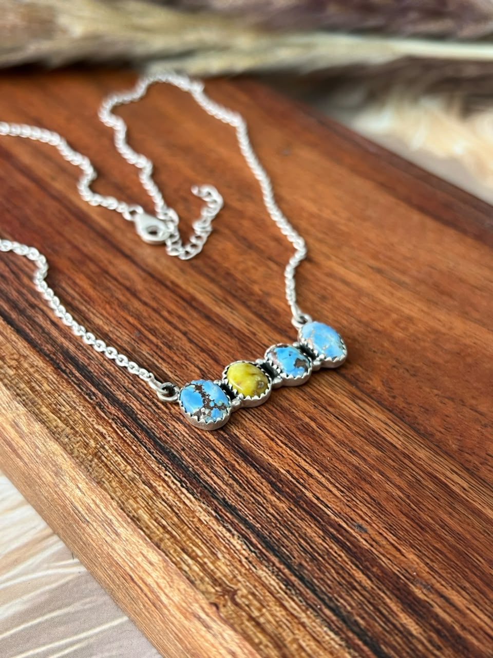 Handmade Sterling Silver Palomino with Golden Hills Turquoise Necklace Signed Nizhoni