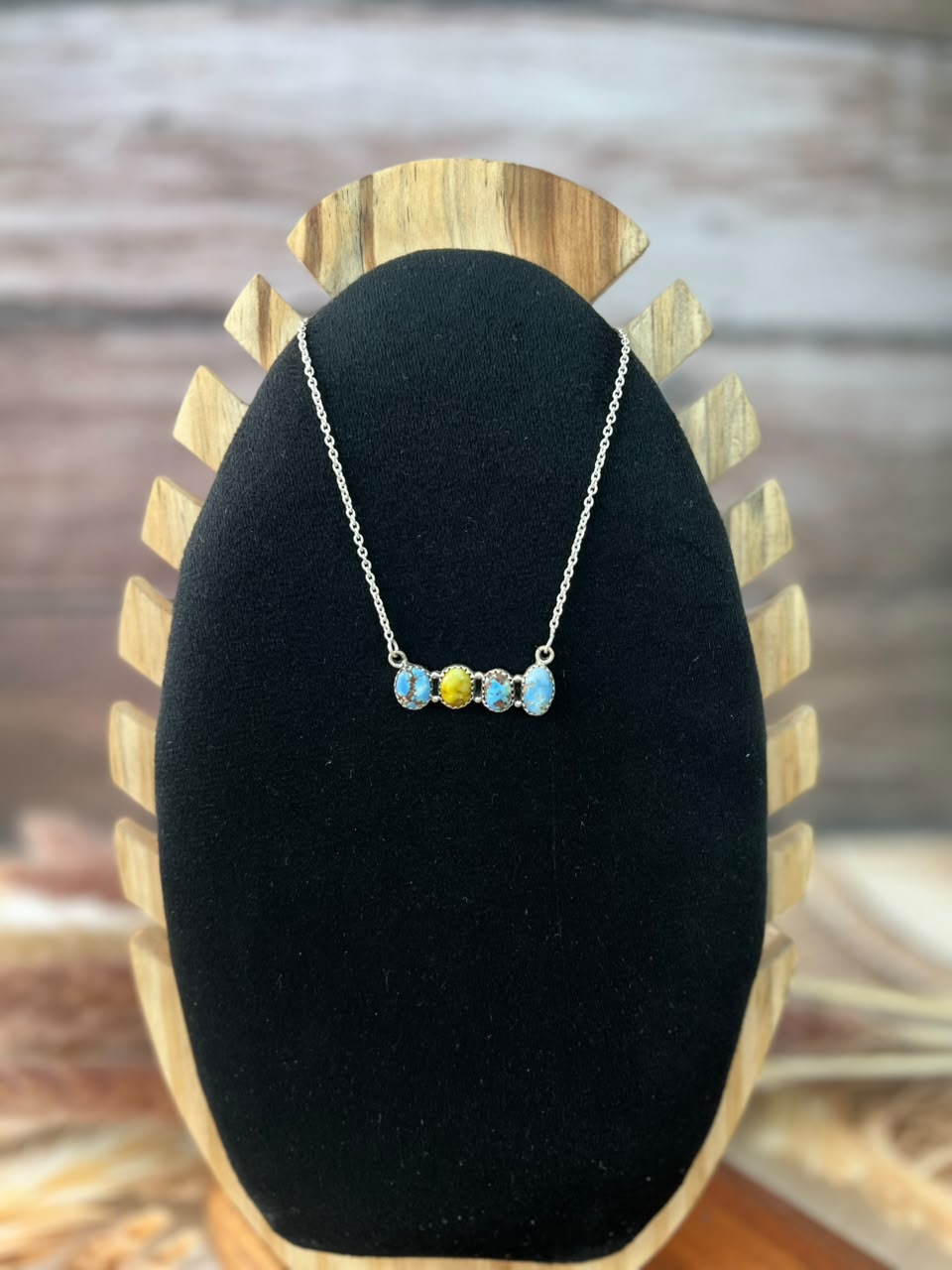Handmade Sterling Silver Palomino with Golden Hills Turquoise Necklace Signed Nizhoni