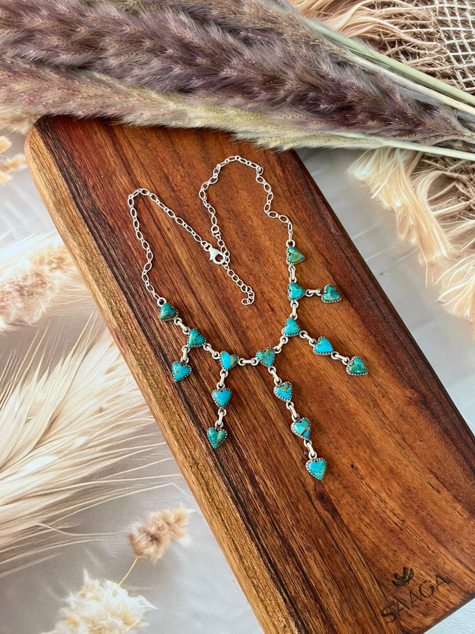 Handmade Sterling Silver Kingman Turquoise Heart Choker Necklace Signed Nizhoni