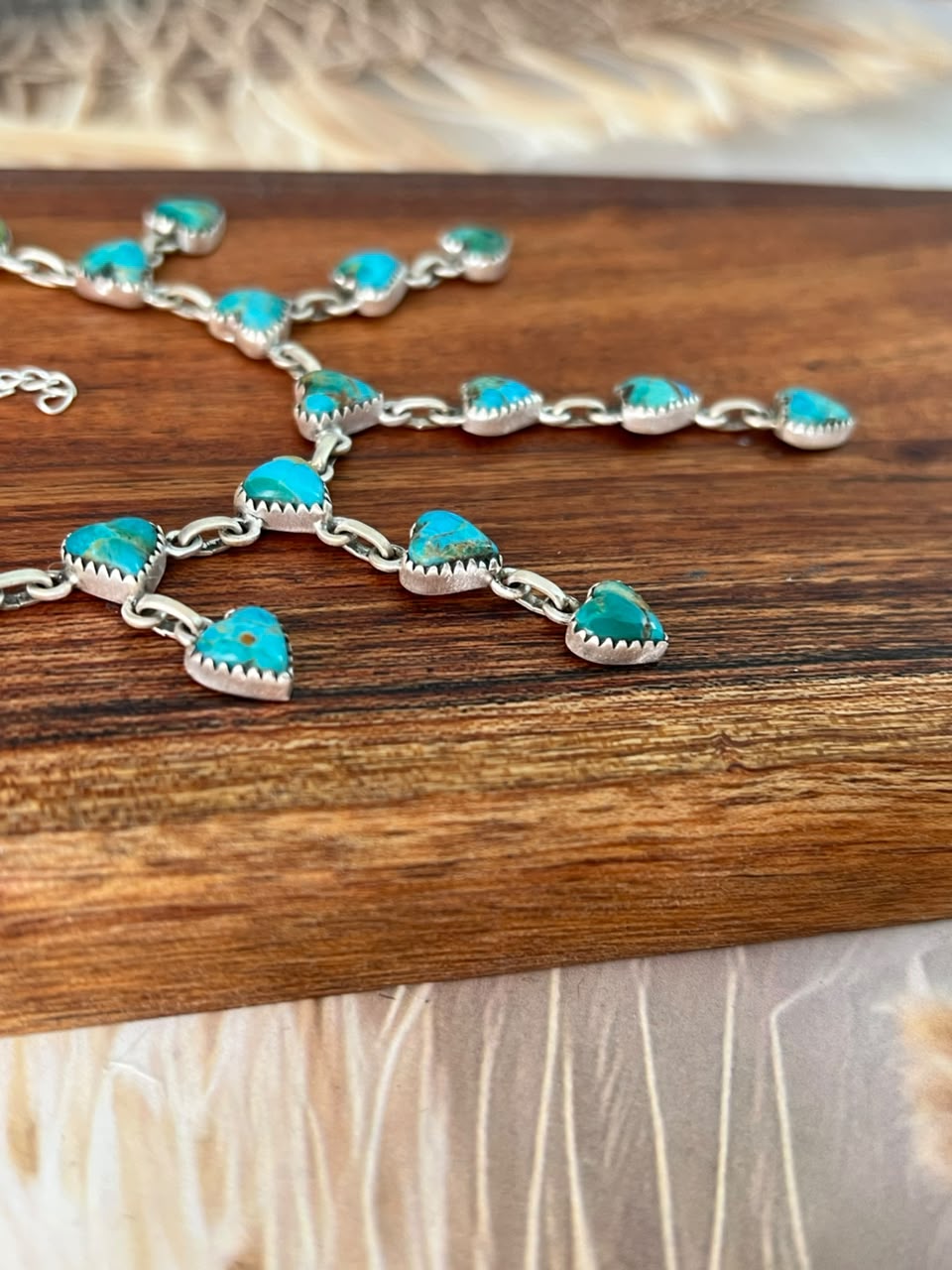 Handmade Sterling Silver Kingman Turquoise Heart Choker Necklace Signed Nizhoni