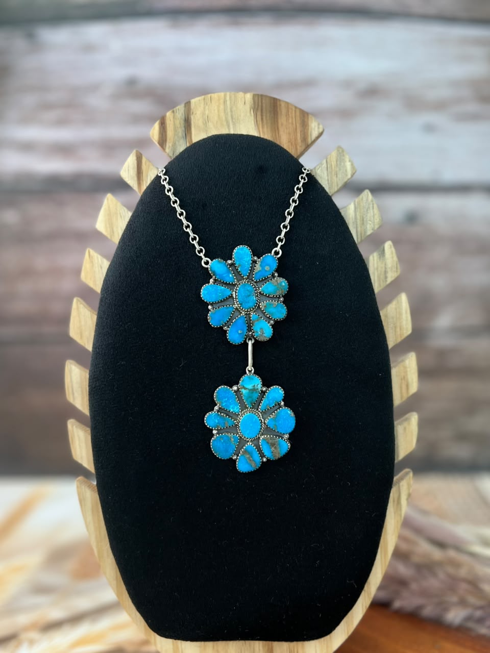 Handmade Sterling Silver Blue Kingman Turquoise Necklace Signed Nizhoni