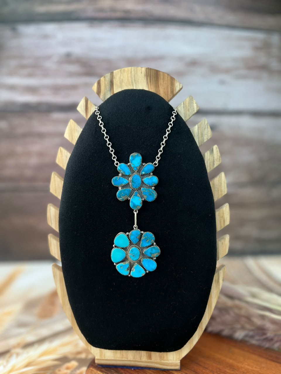 Handmade Sterling Silver Blue Kingman Turquoise Necklace Signed Nizhoni