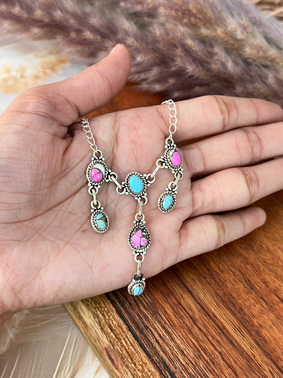 Handmade Sterling Silver Cotton Candy Necklace Signed Nizhoni