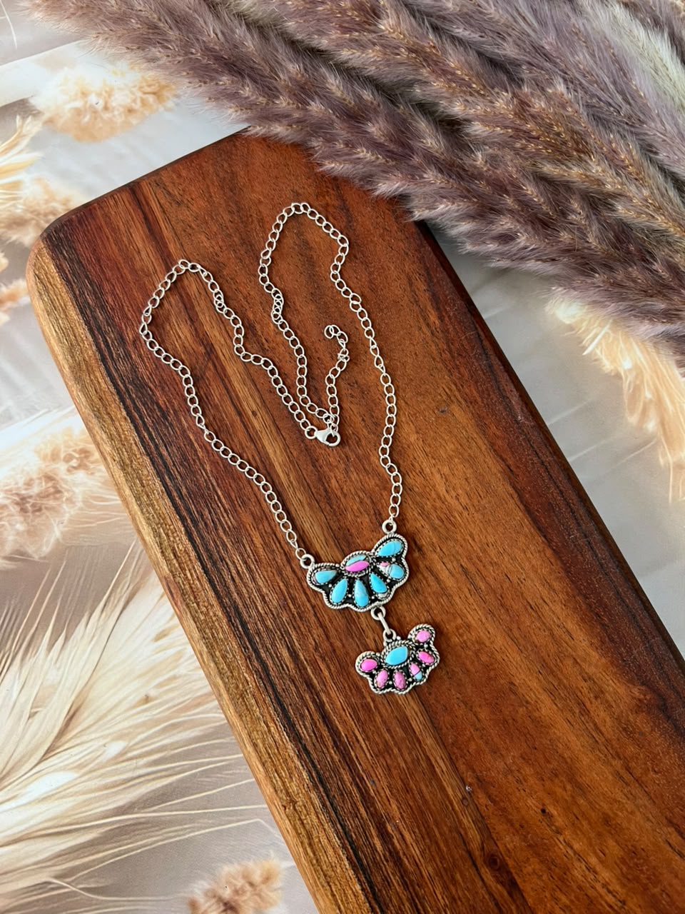 Handmade Sterling Silver Cotton Candy Necklace Signed Nizhoni