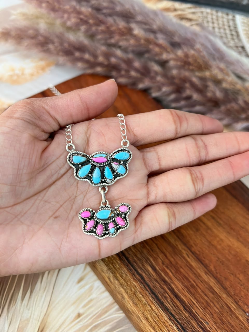 Handmade Sterling Silver Cotton Candy Necklace Signed Nizhoni