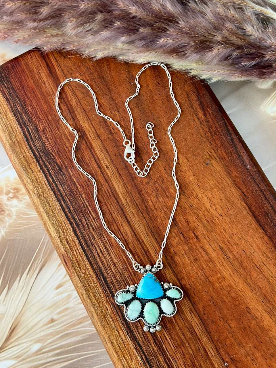 Handmade Sterling Silver Paloma with Sierra Bella Turquoise Necklace Signed Nizhoni