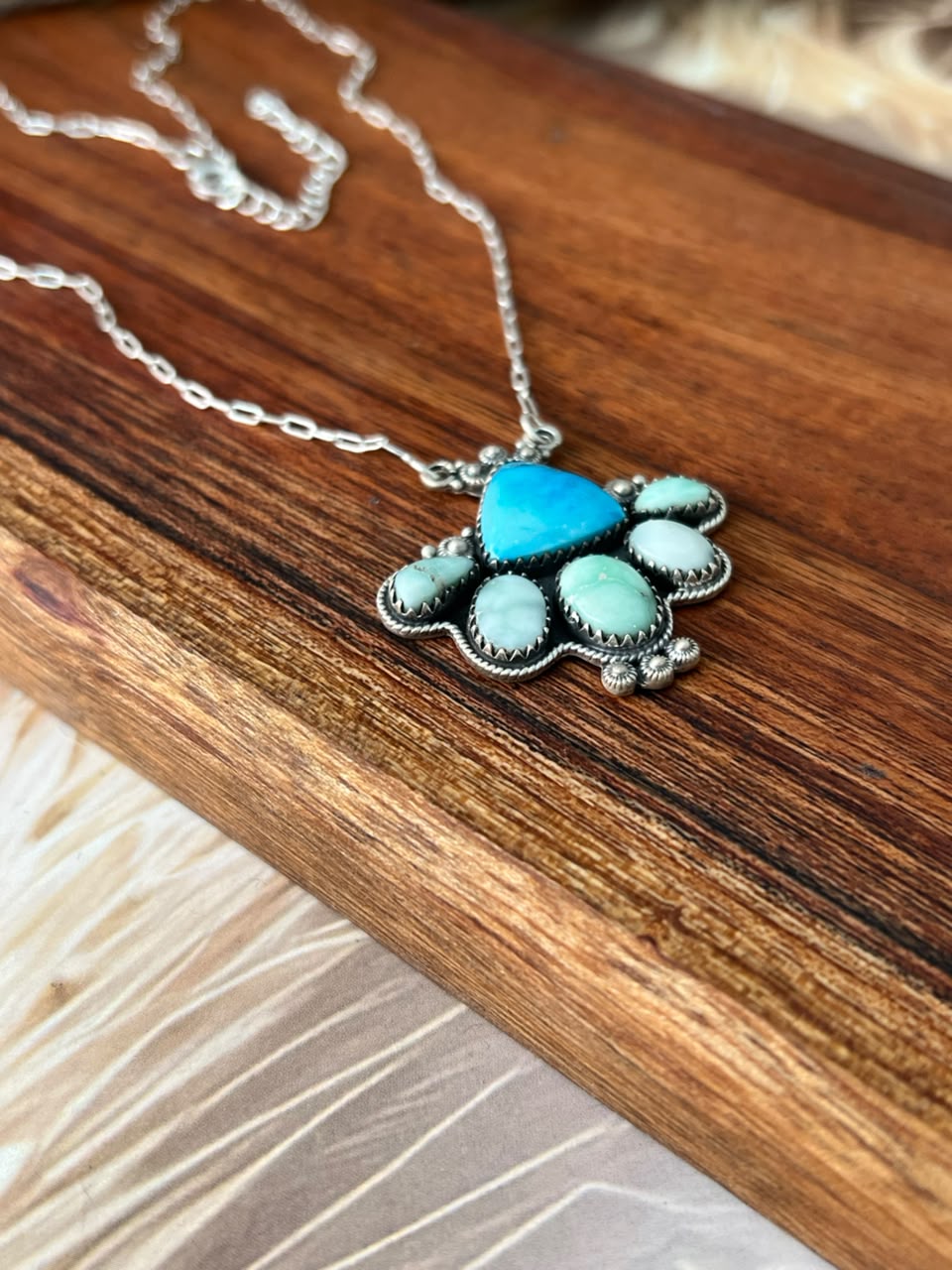 Handmade Sterling Silver Paloma with Sierra Bella Turquoise Necklace Signed Nizhoni