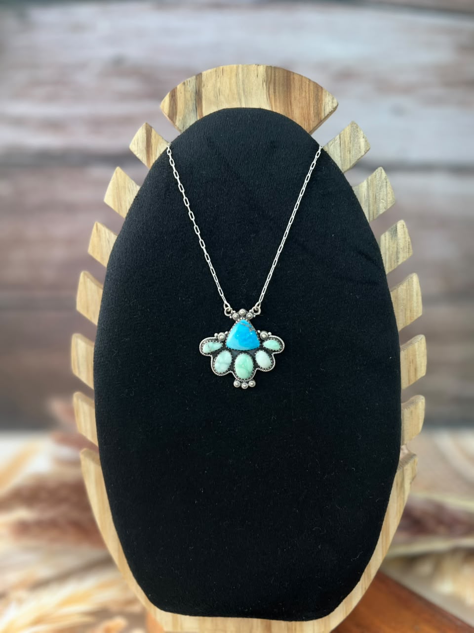 Handmade Sterling Silver Paloma with Sierra Bella Turquoise Necklace Signed Nizhoni