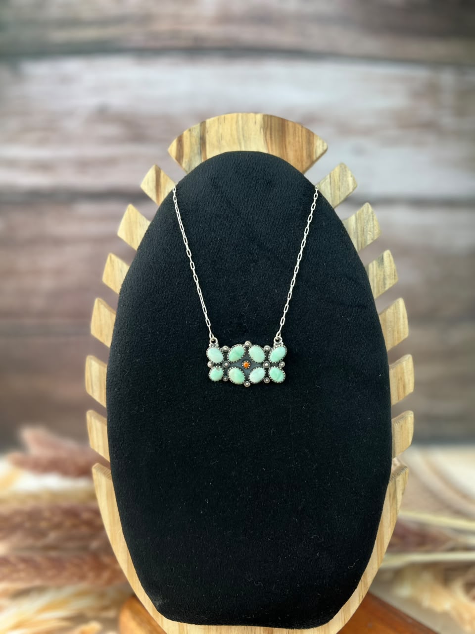 Handmade Sterling Silver Paloma Turquoise with Orange Mojave Necklace Signed Nizhoni