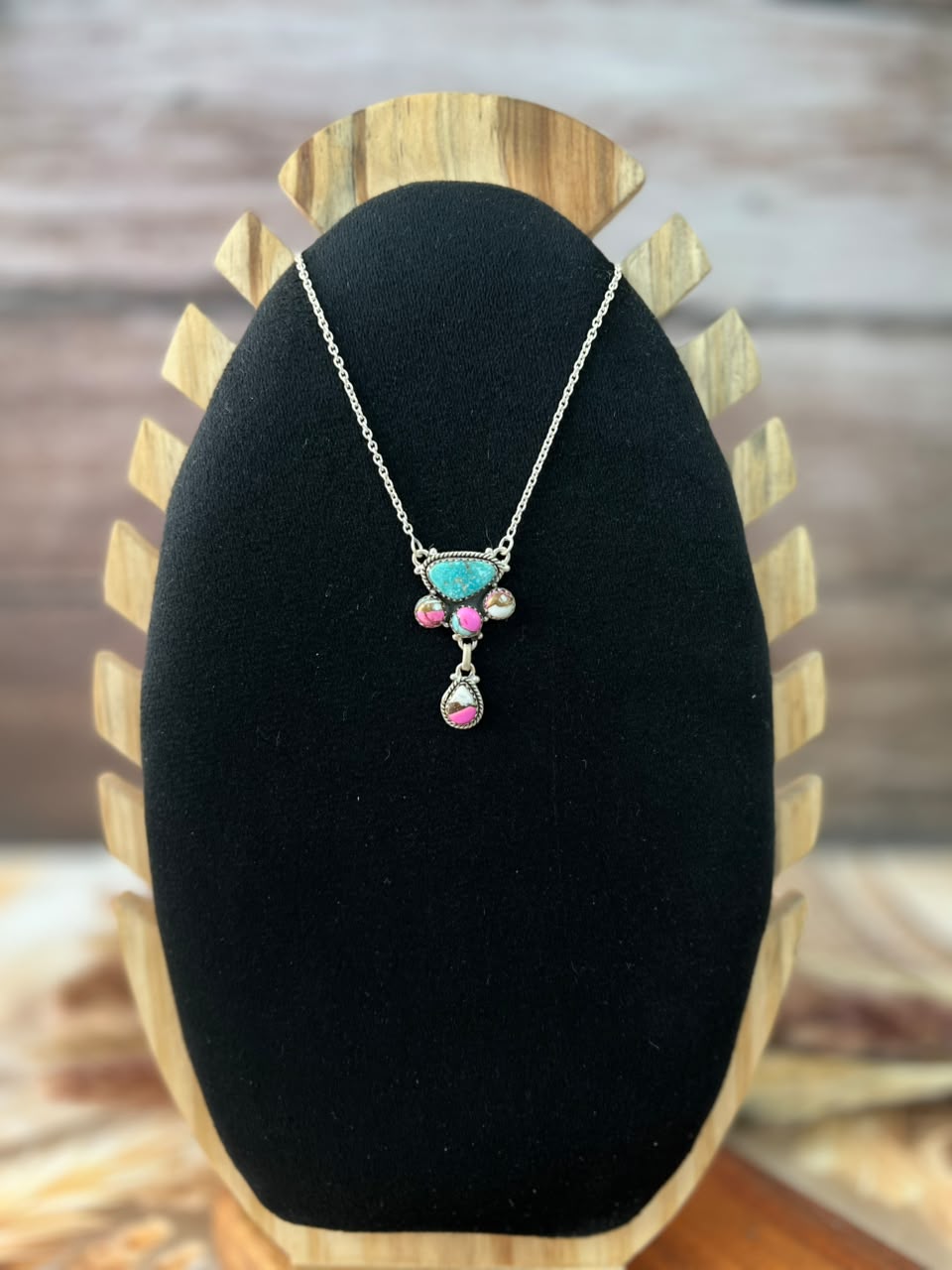 Handmade Sterling Silver Cotton Candy with White Water Turquoise Necklace Signed Nizhoni