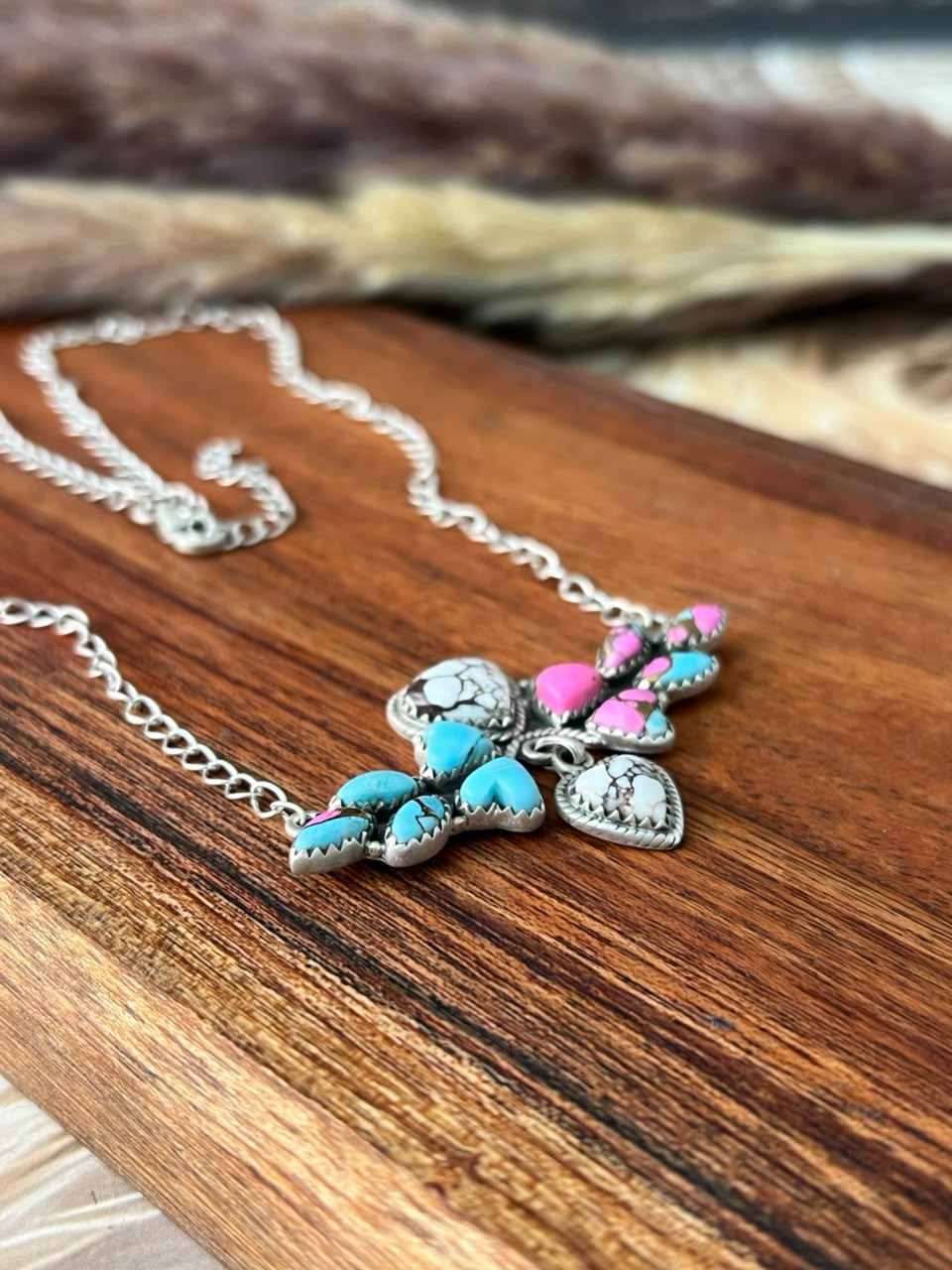 Handmade Sterling Silver Cotton Candy with Wild Horse Necklace Signed Nizhoni