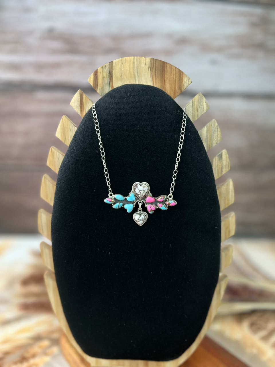 Handmade Sterling Silver Cotton Candy with Wild Horse Necklace Signed Nizhoni