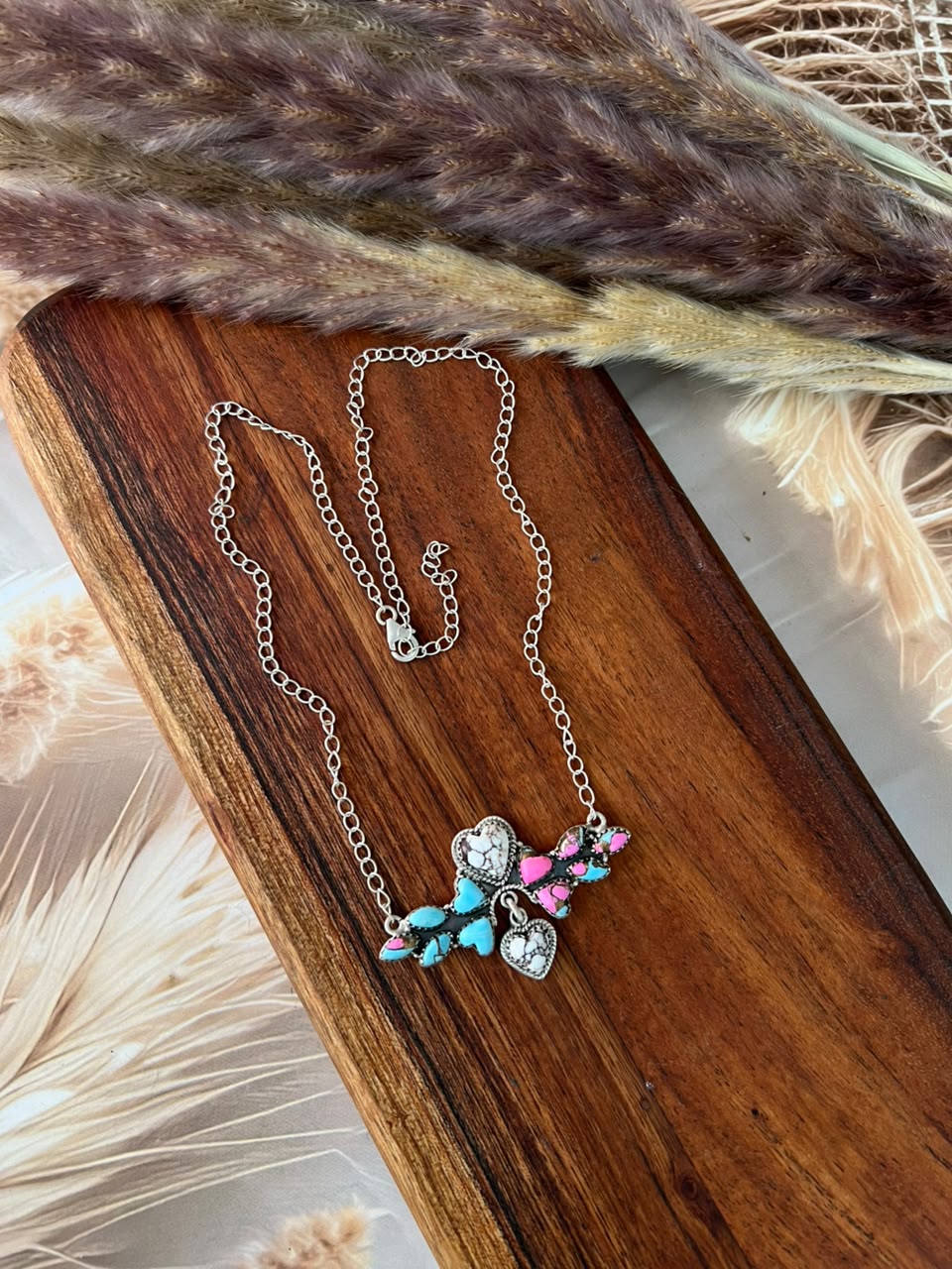 Handmade Sterling Silver Cotton Candy with Wild Horse Necklace Signed Nizhoni