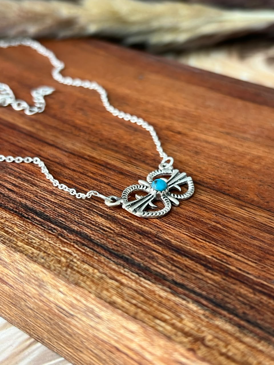 Handmade Sterling Silver Kingman Turquoise Necklace Signed Nizhoni