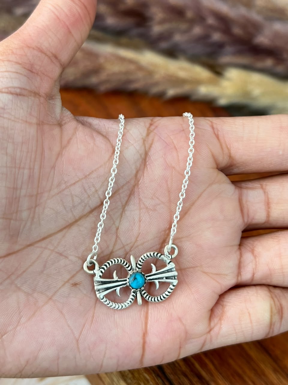 Handmade Sterling Silver Kingman Turquoise Necklace Signed Nizhoni