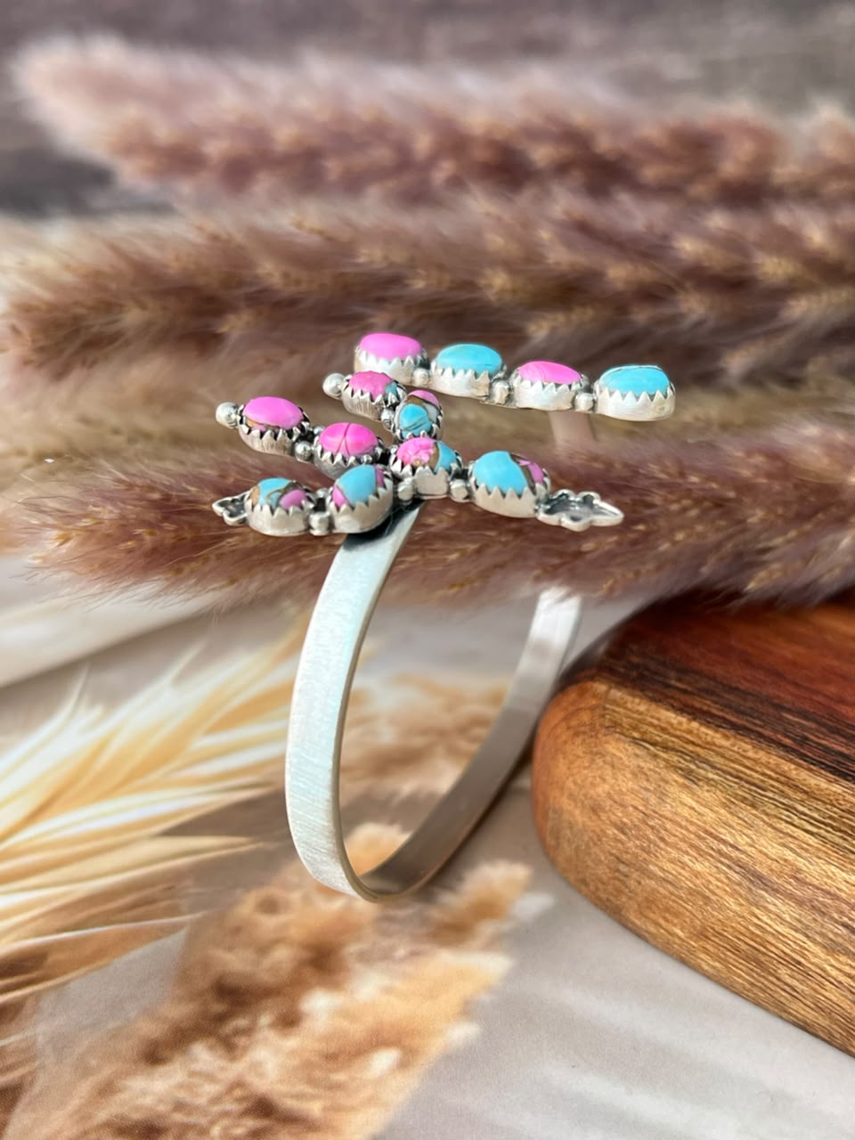 Handmade Sterling Silver Cotton Candy Cuff Bracelet Signed Nizhoni