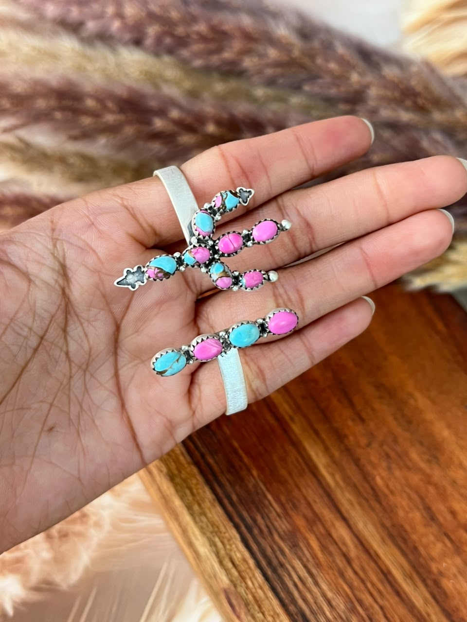 Handmade Sterling Silver Cotton Candy Cuff Bracelet Signed Nizhoni