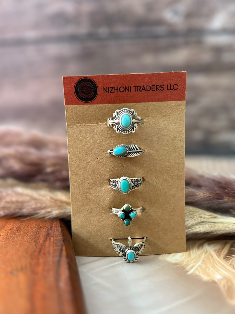 Handmade Sterling Silver Kingman Turquoise Adjustable Ring Card