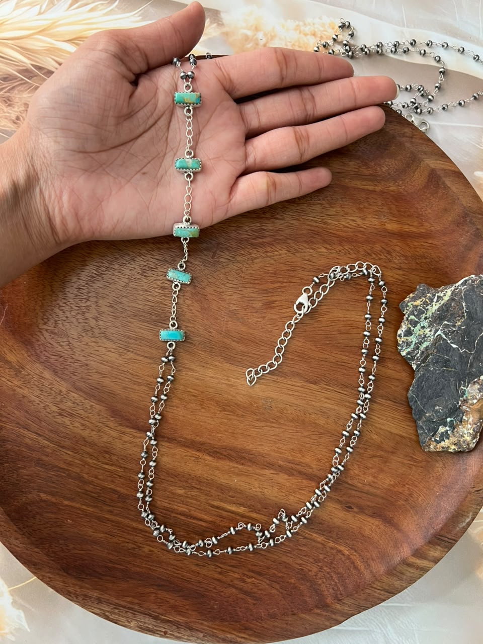 Handmade Sterling Silver Kingman Turquoise Beaded Body Chain Signed Nizhoni