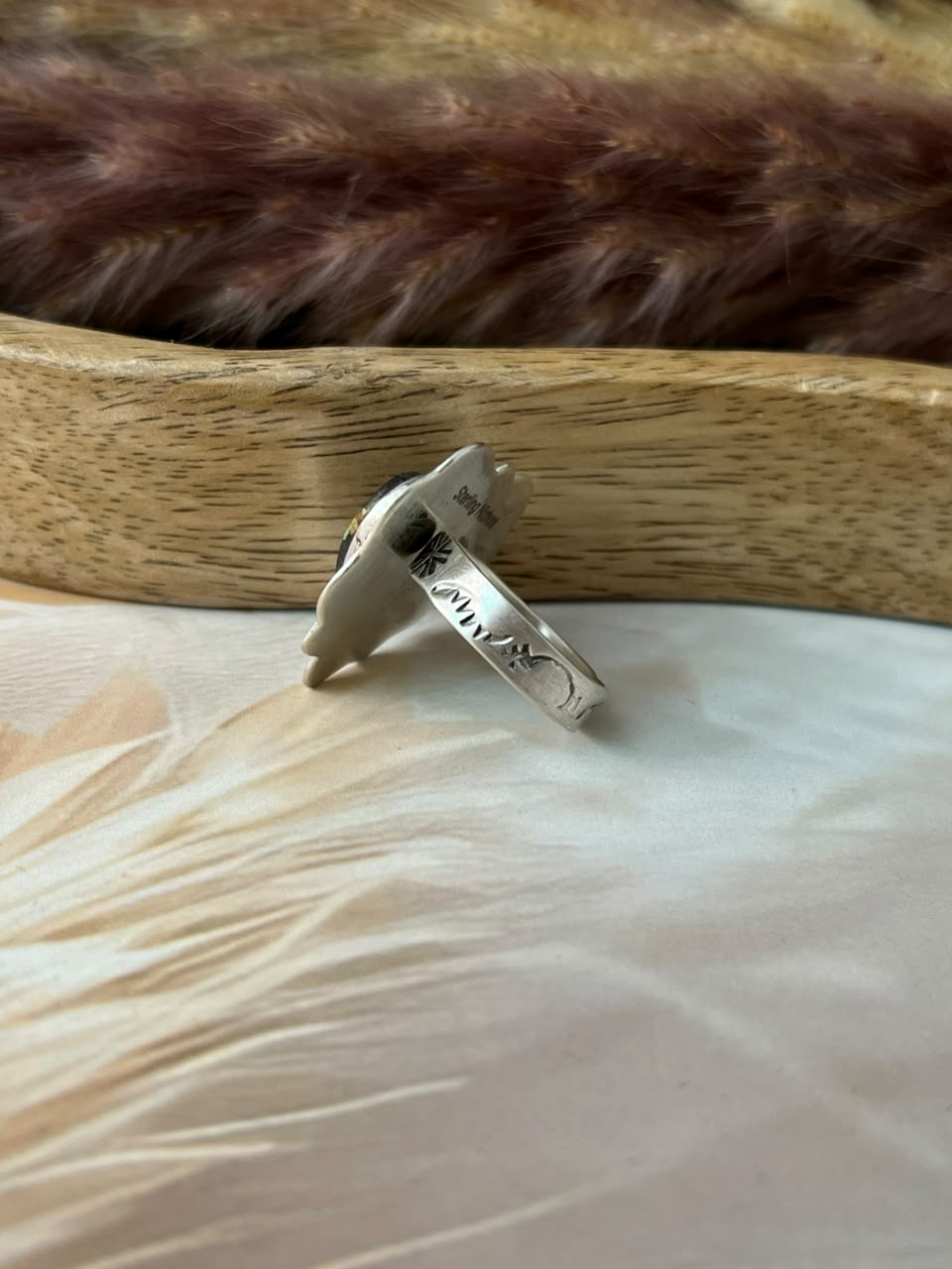 Handmade Sterling Silver Blackjack Turquoise Collection: Heart Adjustable Ring Signed Nizhoni