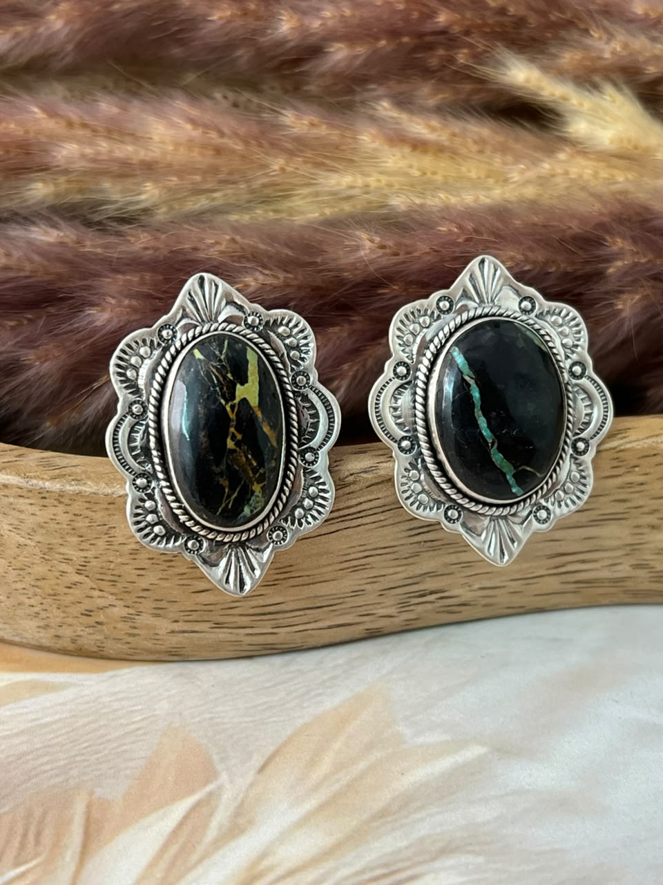 Handmade Sterling Silver Blackjack Turquoise Collection: Adjustable Ring Signed Nizhoni