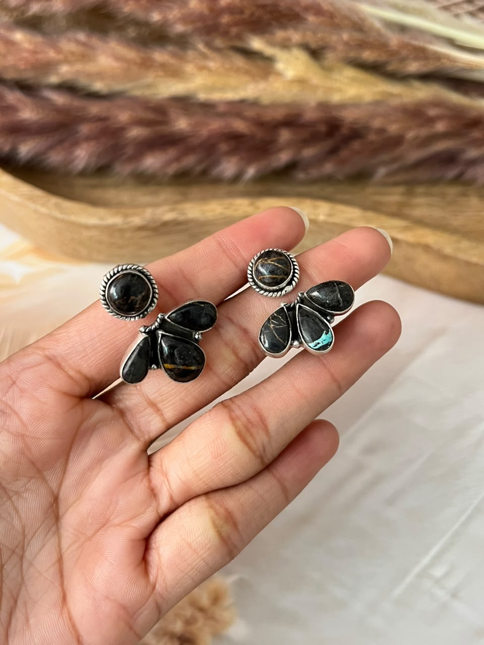 Handmade Sterling Silver Blackjack Turquoise Collection: Adjustable Ring Signed Nizhoni