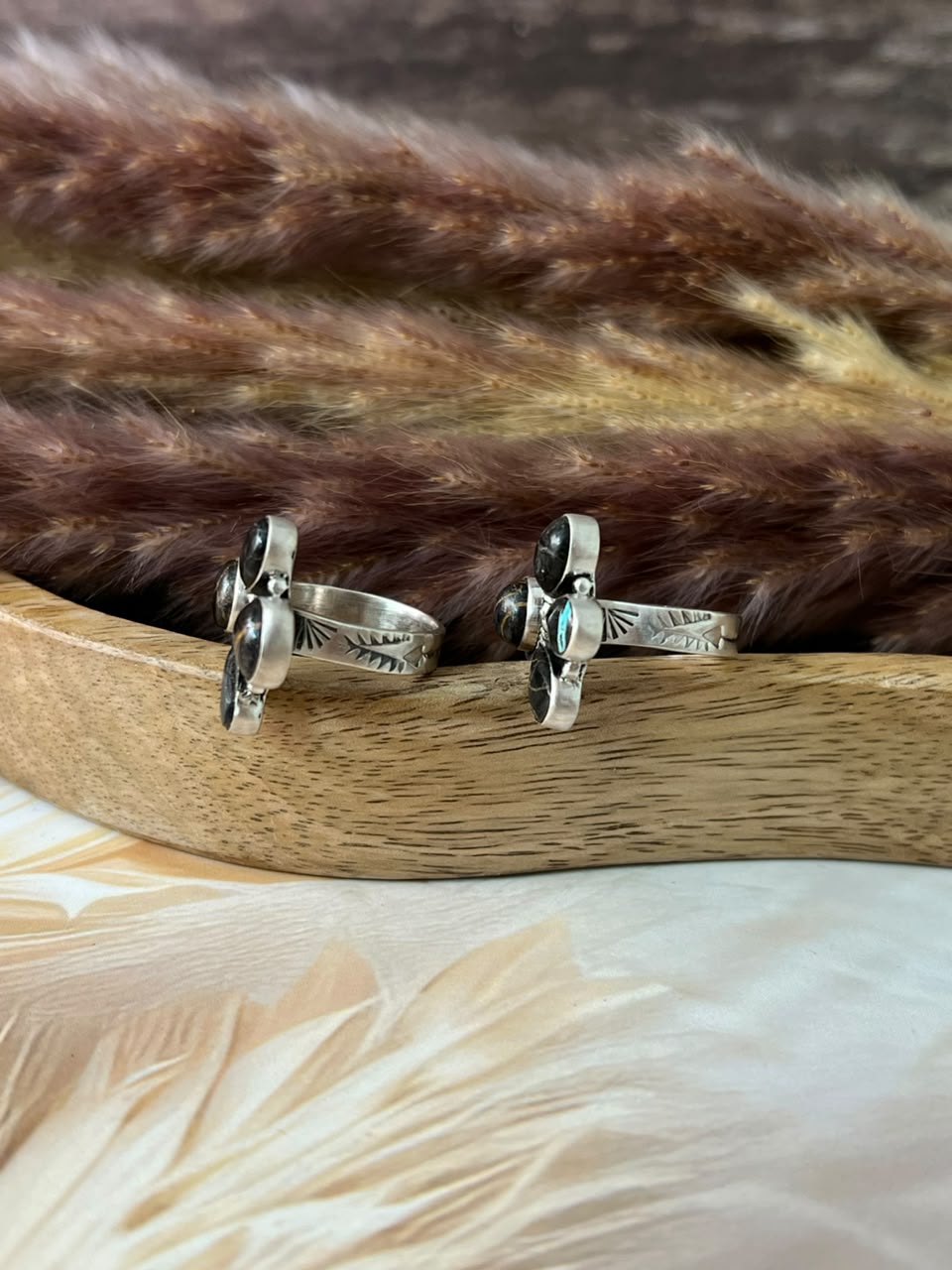Handmade Sterling Silver Blackjack Turquoise Collection: Adjustable Ring Signed Nizhoni