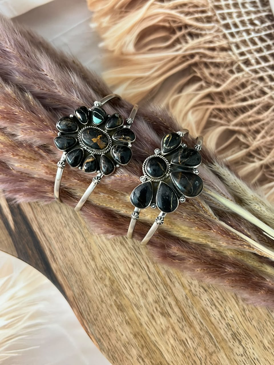 Handmade Sterling Silver Blackjack Turquoise Collection: Cuff Bracelet Signed Nizhoni