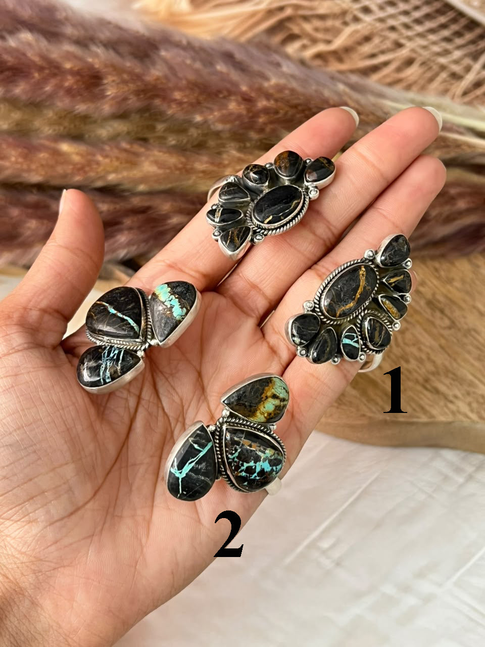 Handmade Sterling Silver Blackjack Turquoise Collection: Cuff Bracelet Signed Nizhoni
