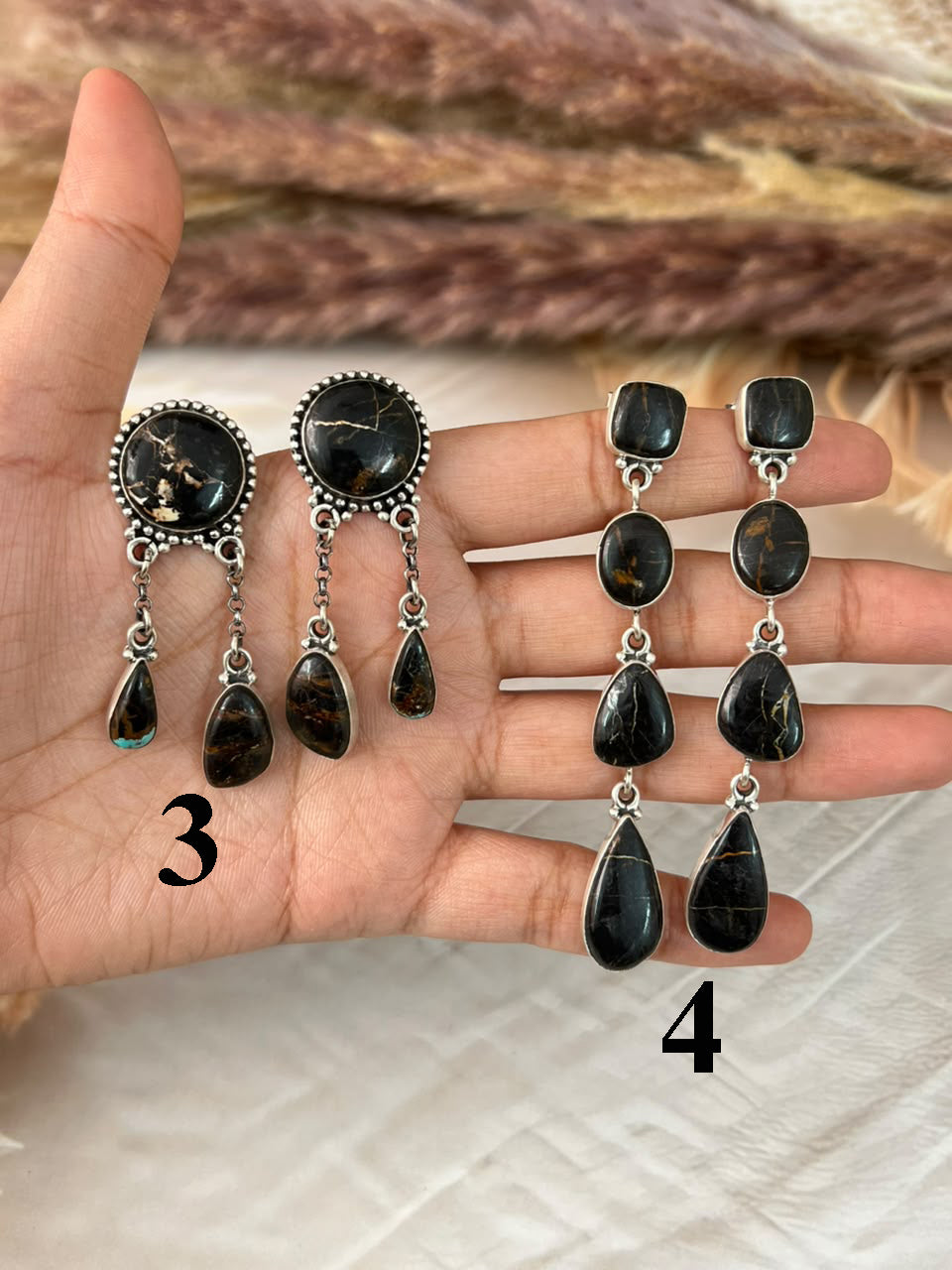 Handmade Sterling Silver Blackjack Turquoise Collection: Post Dangle Earrings Signed Nizhoni
