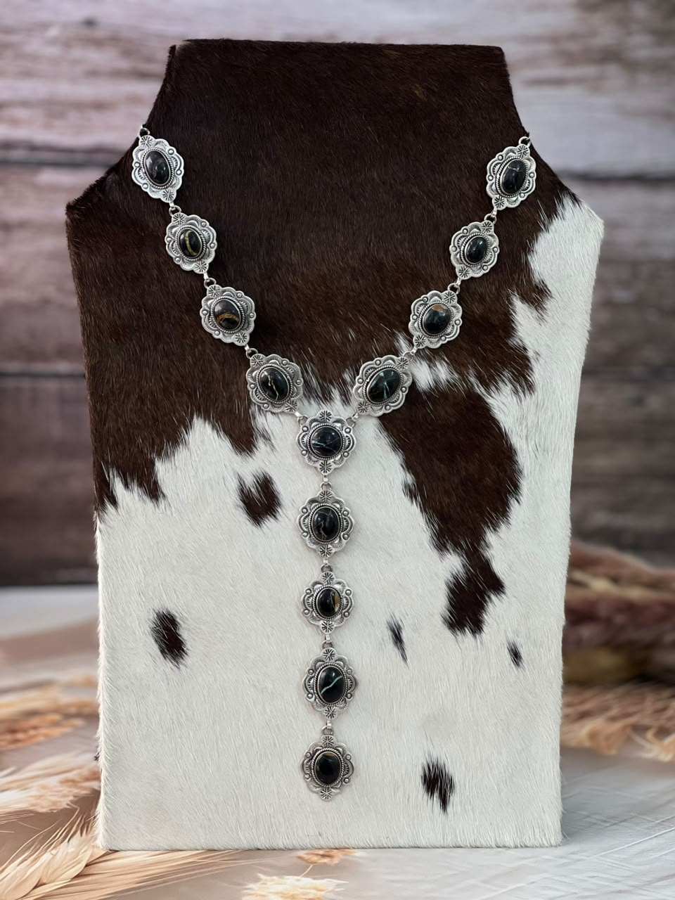 Handmade Sterling Silver Blackjack Turquoise Collection: 'Y Shaped' Necklace Signed Nizhoni