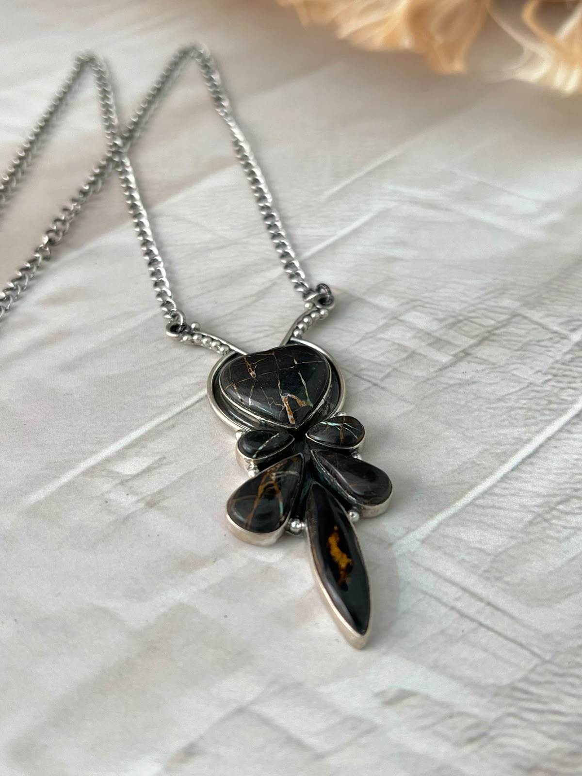 Handmade Sterling Silver Blackjack Turquoise Collection: Necklace Signed Nizhoni