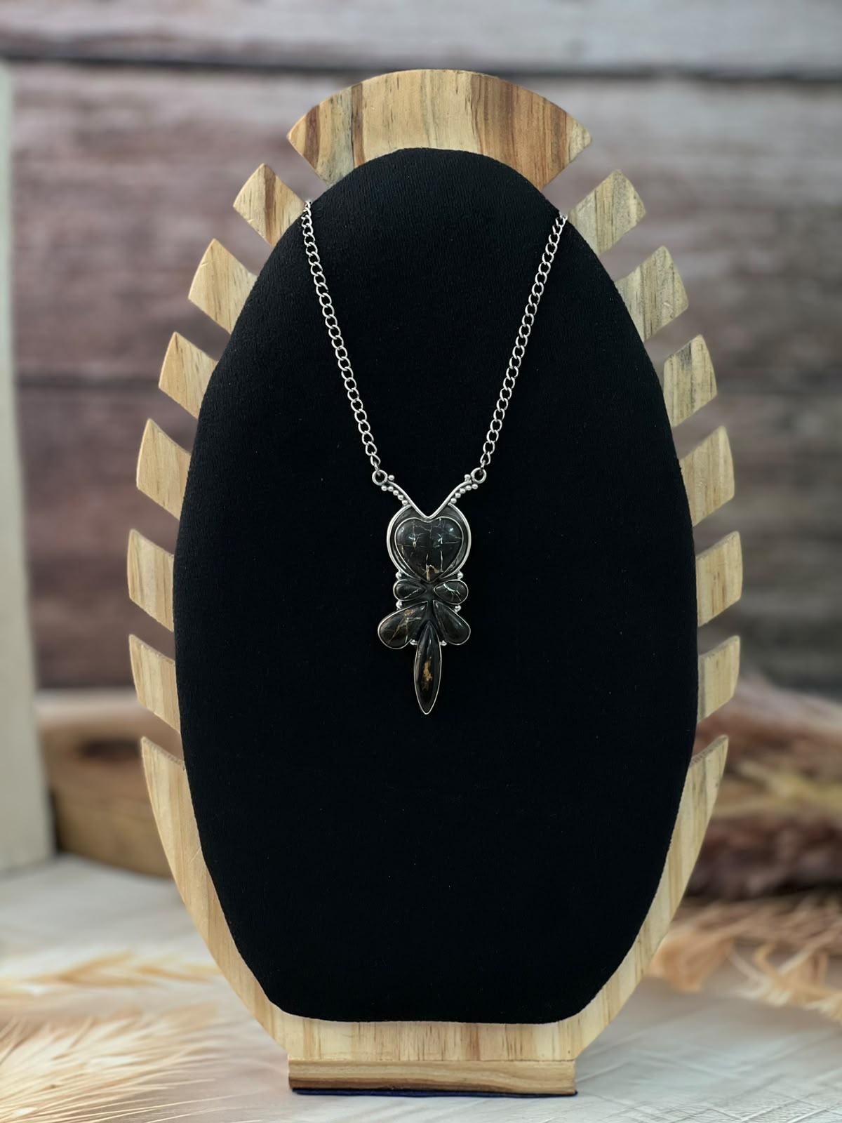 Handmade Sterling Silver Blackjack Turquoise Collection: Necklace Signed Nizhoni
