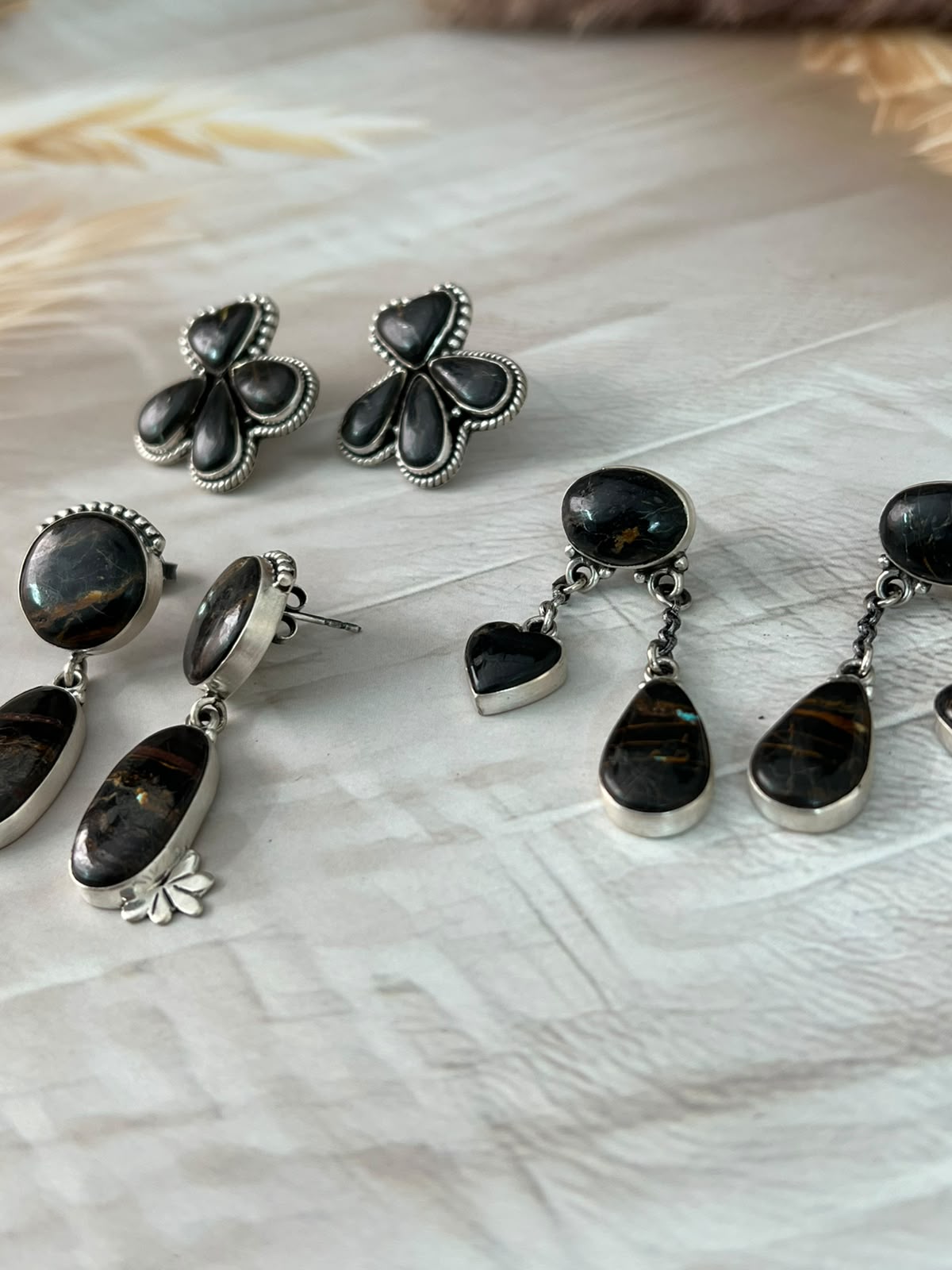 Handmade Sterling Silver Blackjack Turquoise Collection: Post Earrings Signed Nizhoni