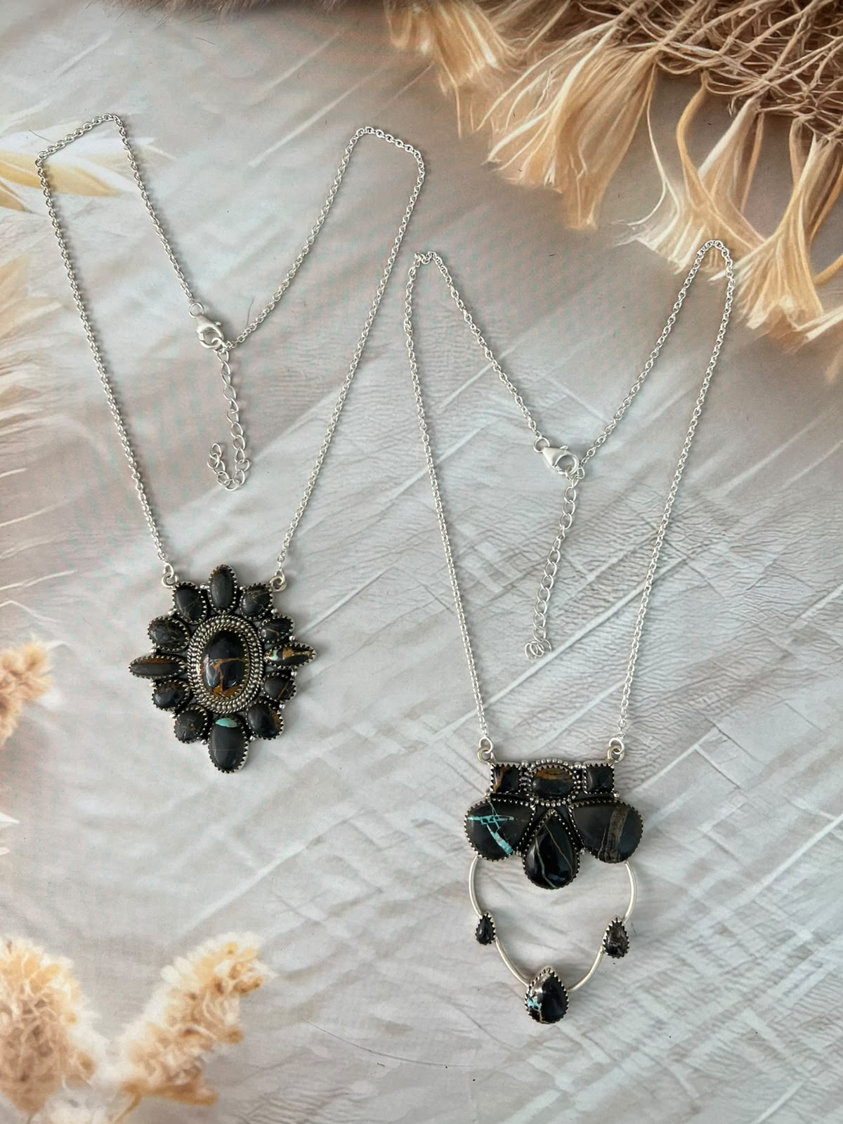 Handmade Sterling Silver Blackjack Turquoise Collection: Necklace Signed Nizhoni
